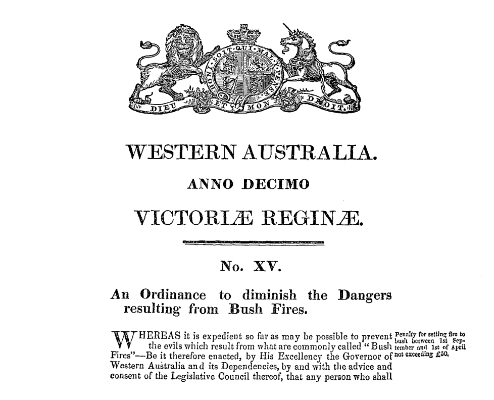 1847_Ordinance_Dangers resulting from bushfires